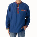 Binay Embroidery Blue Nepali With Bhutani Borderd Kurta Shirt For Men - Fashion | Men's Wear | Kurtha Shirts |. 