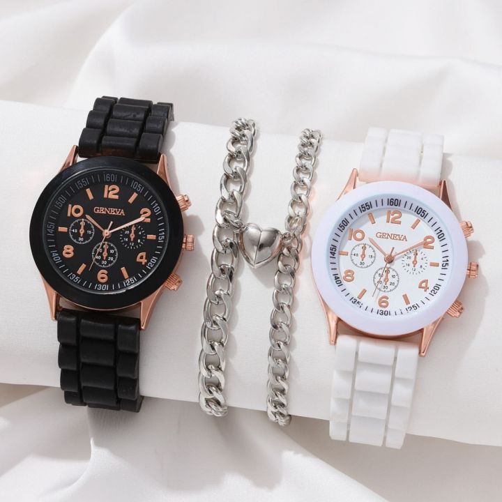 【Low price】Geneva Silicone Watch   Trendy Fashion   candy-colored watch set [Top-notch quality]