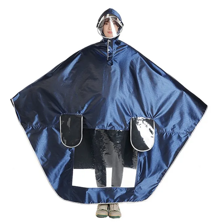 New%20Style%20Extra%20Widened%20Jacquard%20Fabric%20Double%20Brim%20Motorcycle%20Raincoat%20Adult%20Riding%20Outdoor%20Motorcycle%20Raincoat%20With%20Visor%20Cap%20-%20Blue%20-%20Image%203