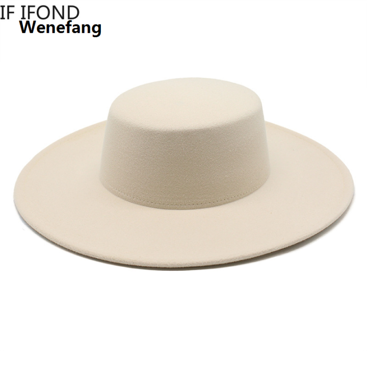 Wenefang%20French%20Women's%20Hat%20Big%20Wide%20Brim%2010CM%20Fedora%20Hat%20Winter%20Wool%20Derby%20Wedding%20Jazz%20Hats%20Flat%20Top%20Felt%20Hat%20-%20Image%203