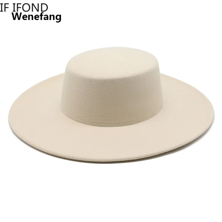 Wenefang%20French%20Women's%20Hat%20Big%20Wide%20Brim%2010CM%20Fedora%20Hat%20Winter%20Wool%20Derby%20Wedding%20Jazz%20Hats%20Flat%20Top%20Felt%20Hat%20-%20Image%203