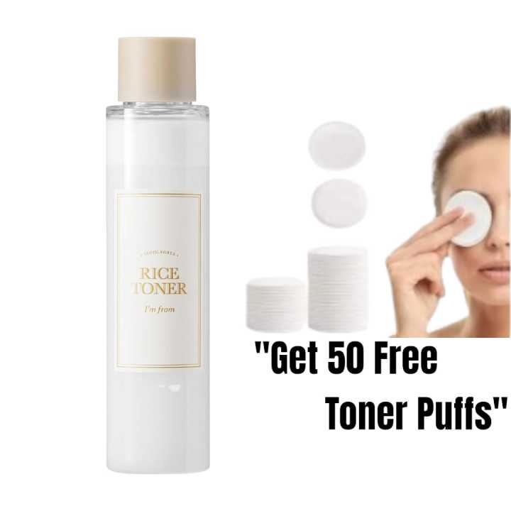 I'M From Rice Glow Hydrating Toner – Niacinamide Essence with 50 Toner Puffs (150ml / 5.07 fl. oz.) | Korean Skincare for All Skin Types