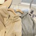 Waffle Hooded Sweater Women's Autumn New Loose Zipper Jacket Slimming Design Sense Long Sleeve Cardigan Top for Women. 