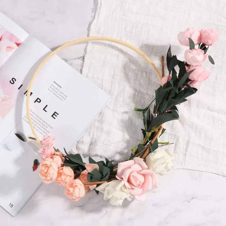 Spreeshop%204X%20Dream%20Bamboo%20Rings,Wooden%20Circle%20Round%20Catcher%20DIY%20Hoop%20for%20Flower%20Wreath%20House%20Garden%20Plant%20Decor%20Basket%2026cm%20-%20Image%203