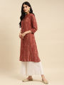 Kiva Rayon Tonal Striped Calf Length Kurtha for Women With Front Button Placket. 