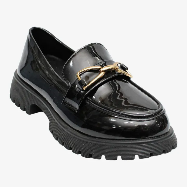Black%20Color%20Buckle%20Design%20Shining%20Loafer%20Shoes%20For%20Women%20-%20Image%204