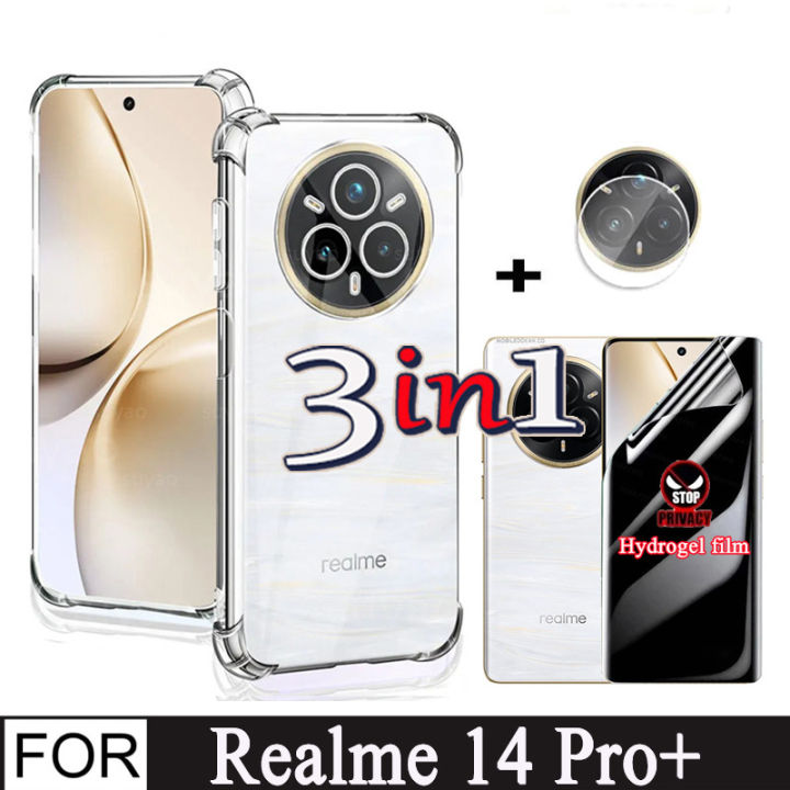 3In1 Realme 14 Pro Plus TPU Shockproof Phone Case for Realme14Pro+ Privacy Hydrogel Film