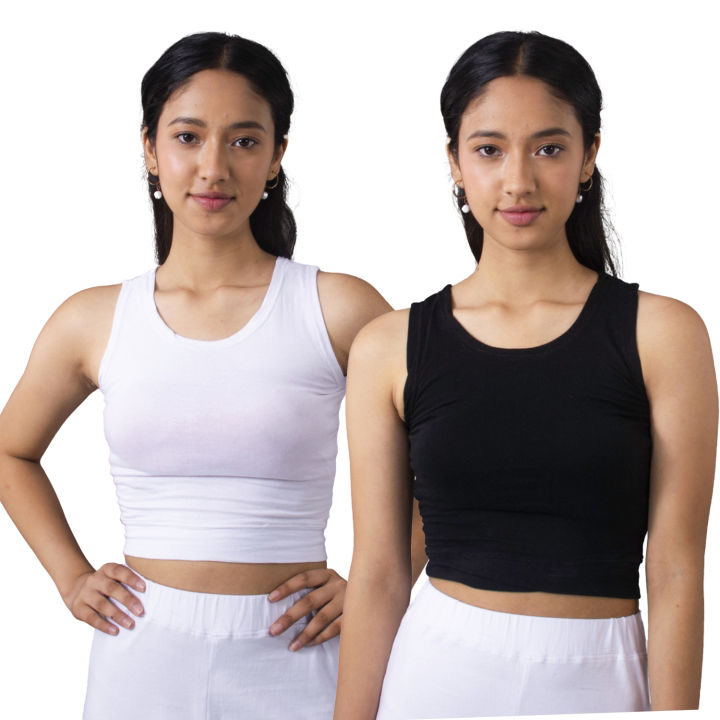 Crop Lycra stretchable Sando Top pcs Combo Set T-Shirt For Women