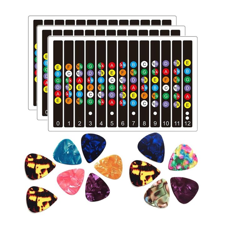 5Pcs Guitar Stickers Guitar Fretboard Stickers Guitar Note Stickers with 12 Pcs Guitar Picks for Beginners Learner