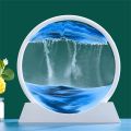 12inch Moving Sand Art Picture,3D Deep Sea Sandscape in Motion Display Flowing Sand Frame Flowing,Round Glass Grit Photo Hourglass (Blue, 12inch). 