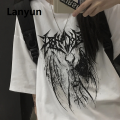 Lanyun Y2K Goth Tee WOmen T-shirt Punk Print Dark Grunge Loose Streetwear Bargain price Gothic Y2K Tops Oversized T-shirt Emo Girl Clothes. 