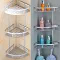 3 Layer Aluminum Bathroom Corner Shelves Organizer Large Capacity Shower Shelf Rack with Hooks. 
