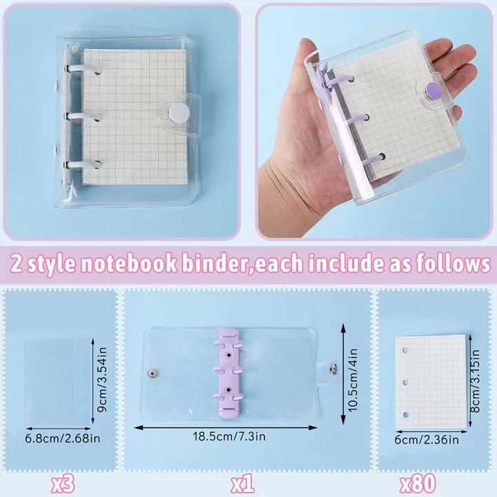 Spreeshop%202%20Pcs%20Transparent%203%20Ring%20Binder%20Cover%20PVC%20Clear%20Notebook%20Loose%20Leaf%20Mini%20Binder%20with%2080%20Inner%20Papers%20and%20Refillable%20Bags%20-%20Image%205