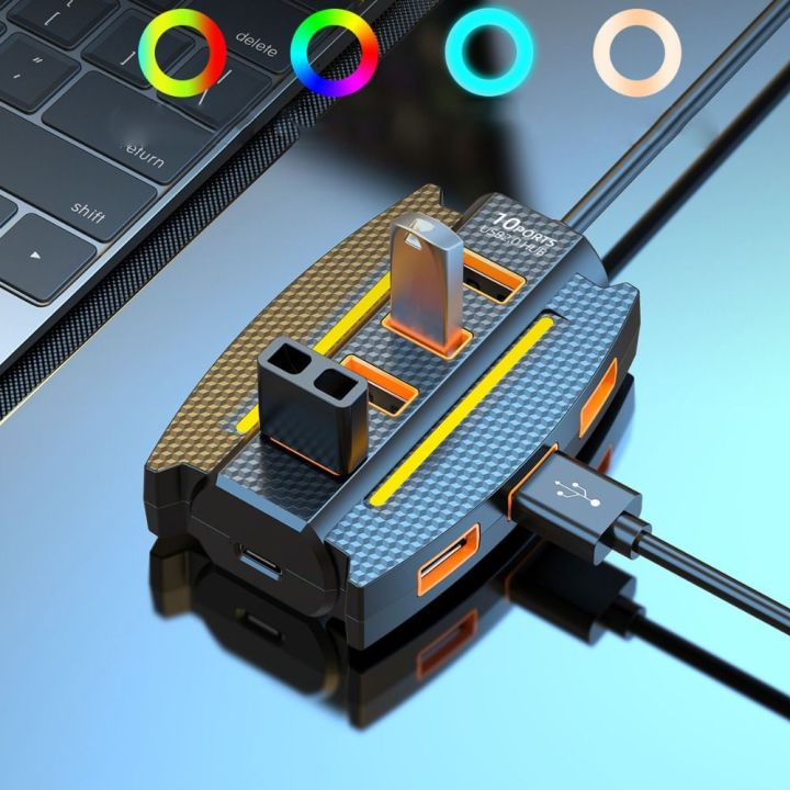 New%2010%20Ports%20USB%202.0%20Splitter%20With%20RGB%20Light%20Multiple%20USB%20Adapter%20Hub%20Expander%205Gbps%20High%20Speed%20USB%20Docking%20Station%20Laptop%20Computer%20PC%20-%20Image%205