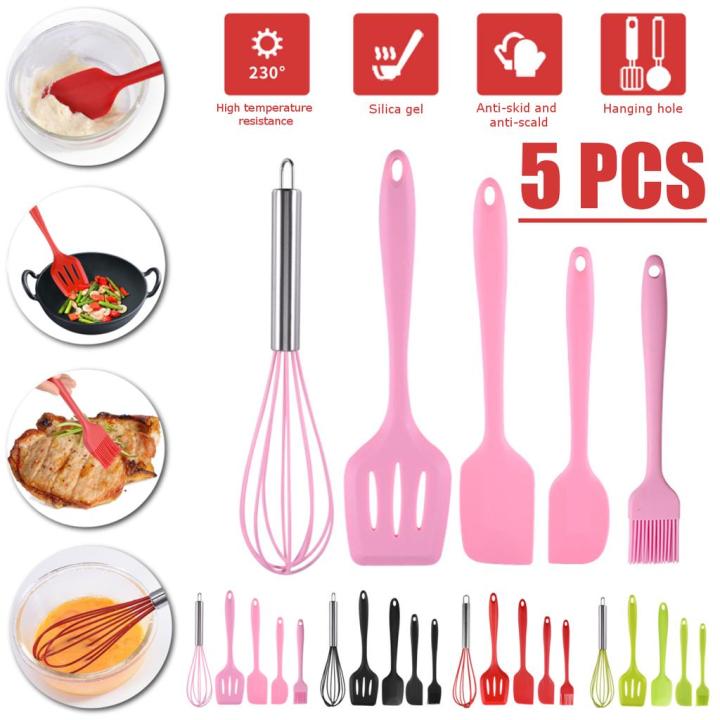 5 Pcs Silicone Cooking Utensils Set, Kitchen Utensil Set Silicone Baking Kitchen Cooking Tool Sets Cooking Tools Spoon Spatulas Kitchen Gadgets