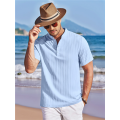 Men Casual Henley Tee Shirt Short Sleeve Band Collar Summer Beach Textured T-Shirt. 