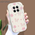 Hontinga for Infinix Zero 40 Back Cover Pink Butterfly Flowers Phone Case Cream Texture Wavy Edge Soft Mobile Cover. 