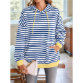 Women's Striped Pullover Hoodies Coffee Color XL. 