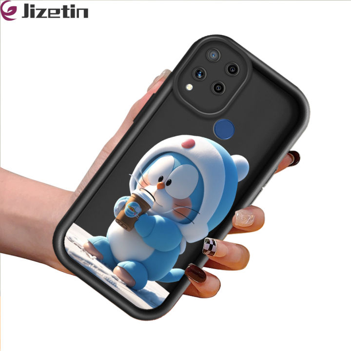 Jizetin for Realme C15 Back Cover Blue Machine Cat Ladder Camera Soft Rubber Mobile Phone Case