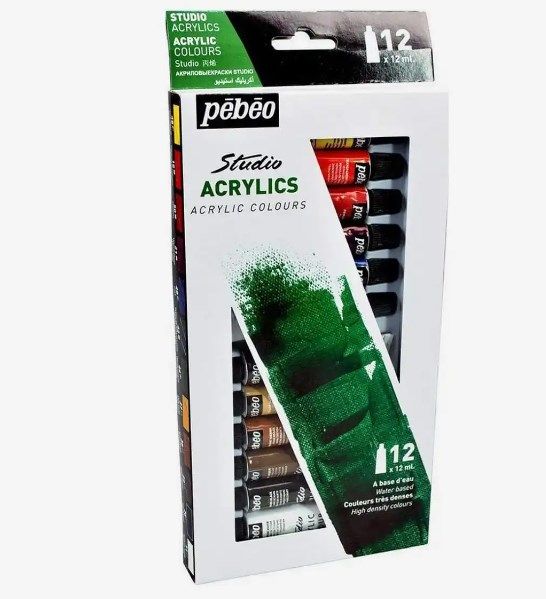 Pebeo High Viscosity Studio Acrylic Paint - Set of 12 Colors in 12 ML Tubes
