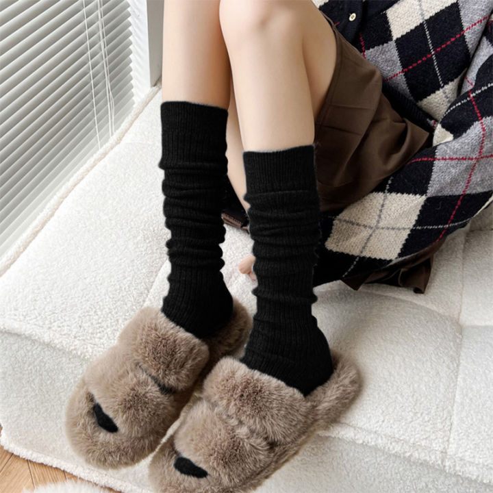 Women Long Socks Cashmere Women Boot Solid Wool Thigh Stocking
