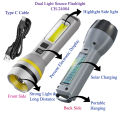 Dual Light Source Flashlight CH-24084 – Rechargeable, High-Power Wick, Battery Display, Side Light, Telescopic Zoom & Portable Design for Camping, Emergencies & Outdoor Use. 