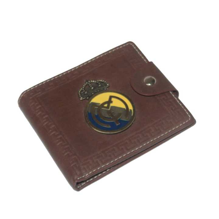 Brown PU Leather Real Madrid Logo Design Wallet For Men, 10837