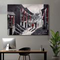 Single Panel Galli Painting Traditional Newari Culture Women Carrying Doko Old House Matte Cotton Canvas Print | HQ | XXS | 12 inch X 9 inch | Tightly Wrapped In Wooden Frame | Not stickers or No Forex Board. 