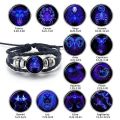 12 Constellation Zodiac Sign Charm Luminous Bracelets Men Women Vintage Multilayer Wrap Leather Bracelet & Bangle Birthday Gift. 