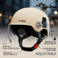AXK Motorcycle Open Face Helmet Sun Transparent Visor Wind Shield Dual Lens Adjustable Quick Release Buckle Stylish Half Helmet For Men Women 708-1A Bles Online. 