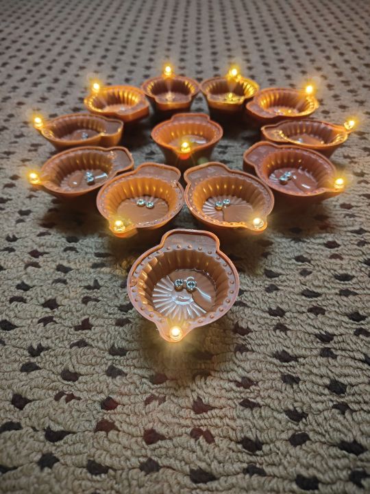 Water Sensor Magic Led Diyo, E-Diya, Warm Orange Ambient Lights, Battery Operated Led Candles for Home Decor (Pack of 3, 6,9 and 12 Pcs) With Backup Of ( 25hrs+ & 40hrs+ ) By Bijulipasal