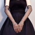 Elastic Rhinestones Mesh Full Finger Gloves Flash Fishing Net Punk Nightclub Cosplay Long Gloves. 
