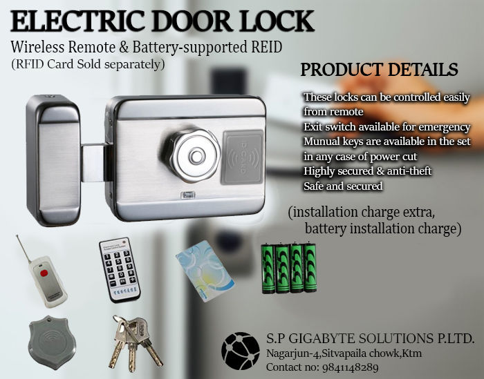 Electric Door Lock with Wireless Remote & Battery-Supported RFID