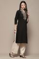 Biba Black Cotton Straight Kurta For Women. 