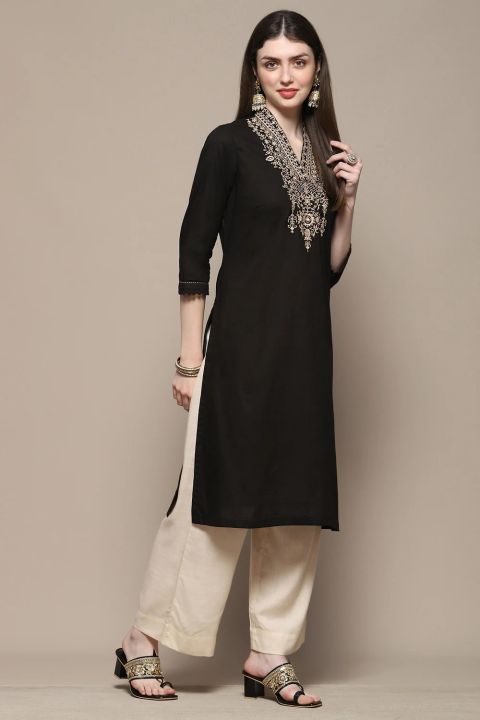 Biba%20Black%20Cotton%20Straight%20Kurta%20For%20Women%20-%20Image%203