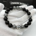 【New arrival】High Version CH Natural Obsidian Eight Silver Beads Bracelet Retro Thai Silver Cross Bracelet for Men and Women. 