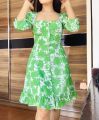 Green Floral Milkmaid Dress. 