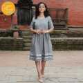 Creative Touch Grey Embroidered Flared A Line Cotton Dress For Women WDR5441. 