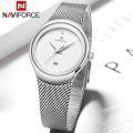 NAVIFORCE NF5004 Date Function Stainless Steel Mesh Ladies Watch For Women – Silver. 