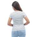 White Color Cotton Round Neck Half Sleeves Lining Design T-Shirt For Women. 