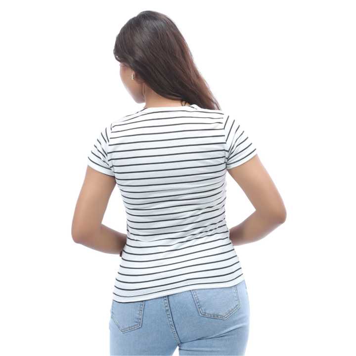 White%20Color%20Cotton%20Round%20Neck%20Half%20Sleeves%20Lining%20Design%20T-Shirt%20For%20Women%20-%20Image%205