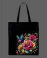 Floral Rose Printed Tote Bag | Colorful Flower Design– Black & White. 