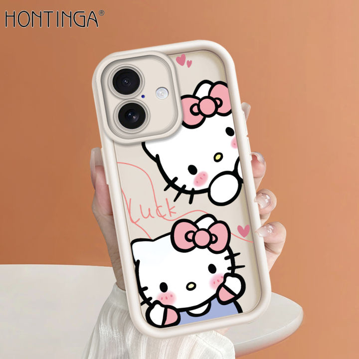 Hontinga for iPhone 16 Pro Max 16 Plus Back Cover Cute Shy Hello Kitty Pattern Ladder Soft Camera Protection Rubber Phone Case for Girls