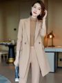 Boss Lady Single Button Classic Brown Formal Coat And Pant Set For Women. 