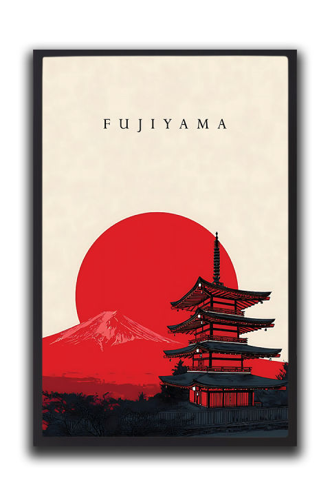 FujiYama Japan Pagoda & Mount Fuji Aesthetic Wall Art  One Piece Frame