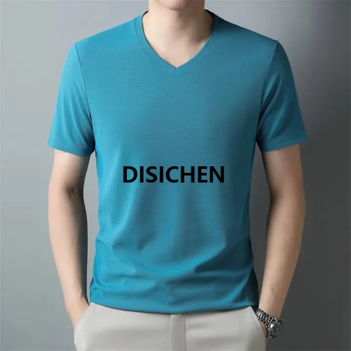 DISICHEN%202024%20Men's%20New%20Waffle%20V%20Neck%20Short%20Sleeved%20T-shirt%20Comfortable%20Top%202025%20New%20-%20Image%204
