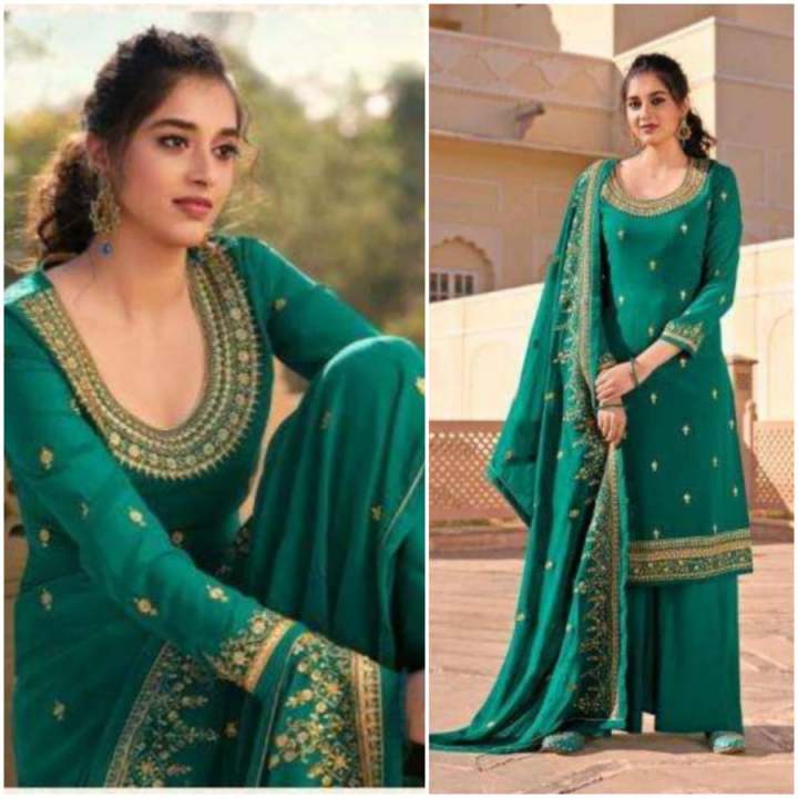 Green Georgette Ladies Unstitched Kurta Surwal Piece