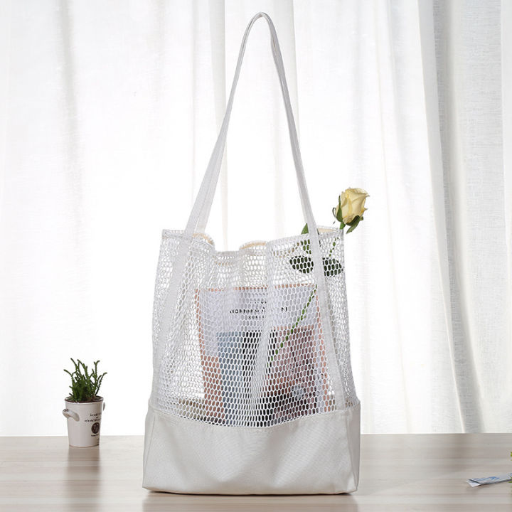 Harajuku Explosive Mesh Handbag Shopping Bag Mesh Hollow Beach Bag Canvas Mesh Bag Shoulder Bag