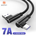 90 Degree 7A 100W USB Type C Cable 100W Fast Charging Wire For OPPO Oneplus Huawei P40 P30 Pro Realme USB C Charger Data Cord 3M. 