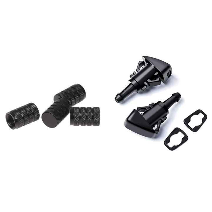 JOUYI 4Pcs Black Car Vehicle Tyre Tire Valve Stem Dust Cap Cover & 1set Washer Nozzle Wiper Nozzle for Ram